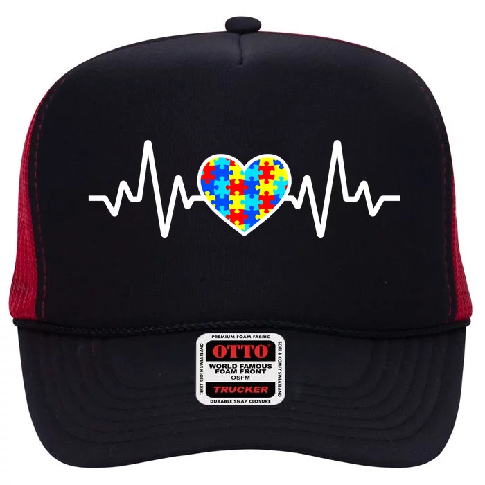 Heartbeat Autism Awareness Heart High Crown Mesh Trucker Hat