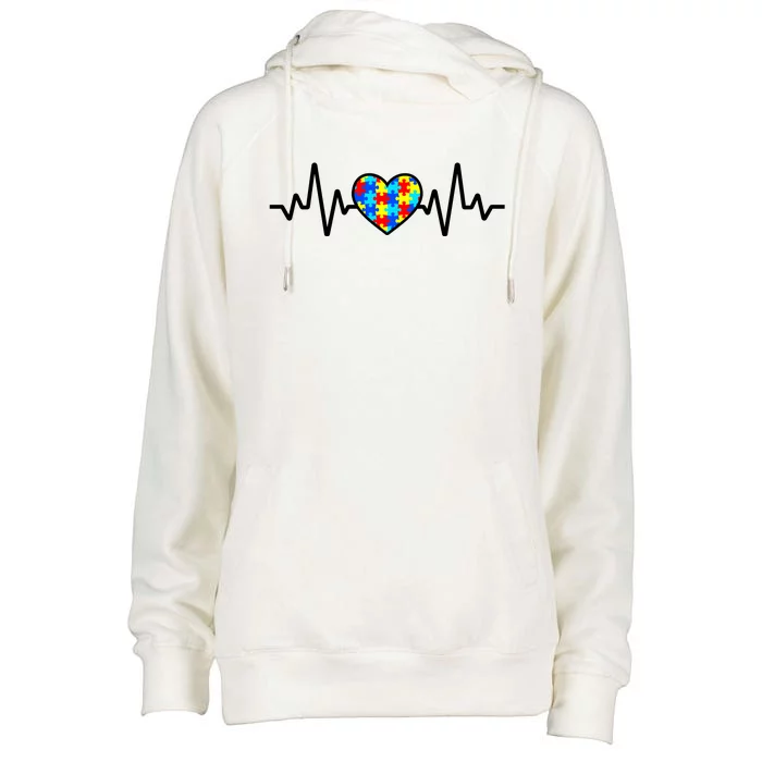 Heartbeat Autism Awareness Heart Womens Funnel Neck Pullover Hood