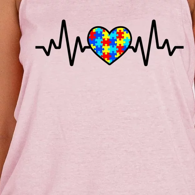 Heartbeat Autism Awareness Heart Women's Knotted Racerback Tank