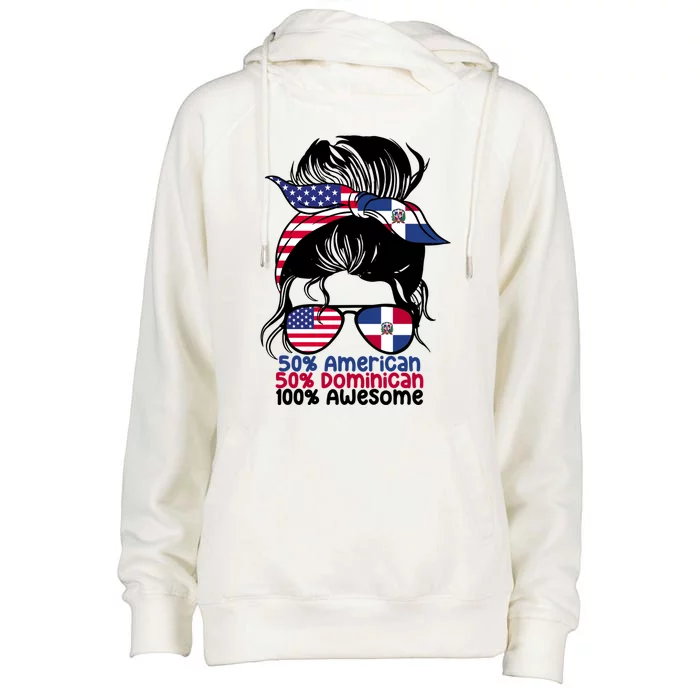 Half American And Half Dominican Messy Bun Dominicana Gift Womens Funnel Neck Pullover Hood