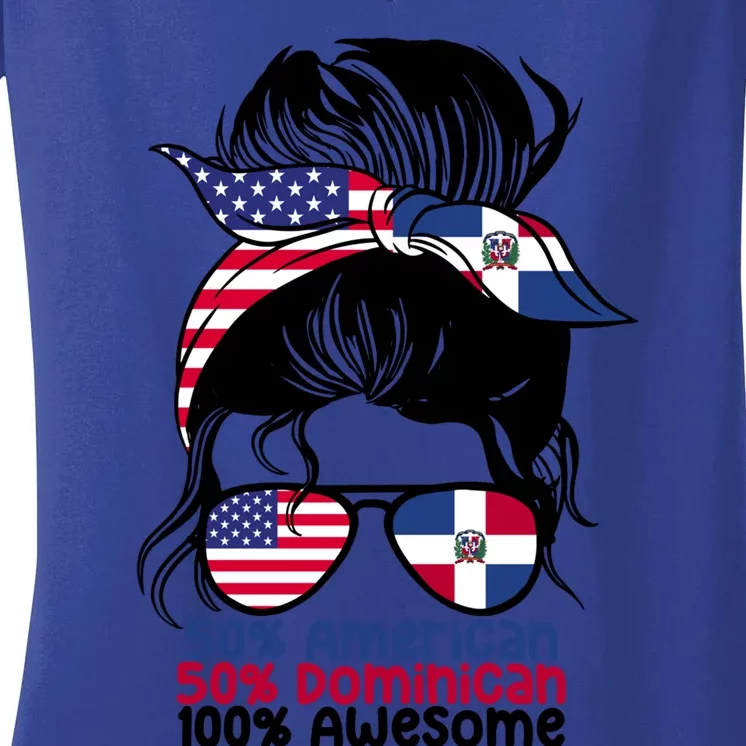 Half American And Half Dominican Messy Bun Dominicana Gift Women's V-Neck T-Shirt