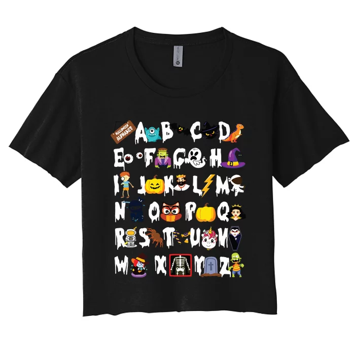 Halloween Alphabet Abcs Learning Kindergarten Teacher Women's Crop Top Tee