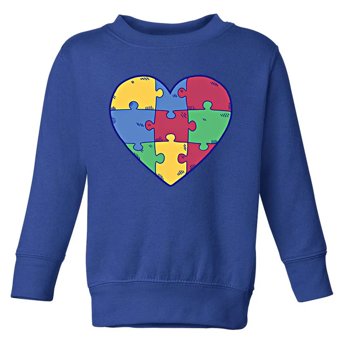 Heart Autism Awareness Love Puzzle Simple Autism Idea Family Funny Gift Toddler Sweatshirt