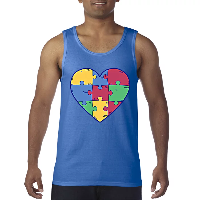 Heart Autism Awareness Love Puzzle Simple Autism Idea Family Funny Gift Tank Top