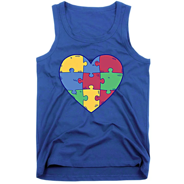 Heart Autism Awareness Love Puzzle Simple Autism Idea Family Funny Gift Tank Top