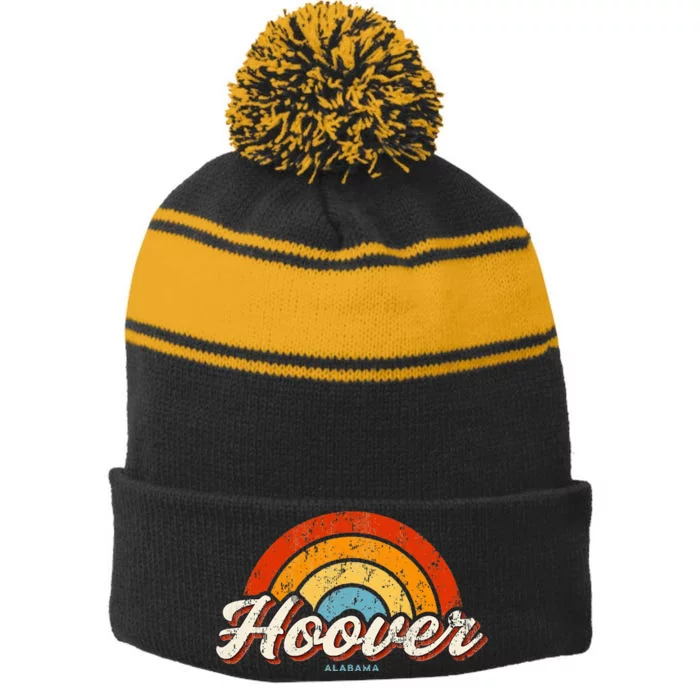 Hoover Alabama Al Vintage Rainbow Retro 70s Stripe Pom Pom Beanie