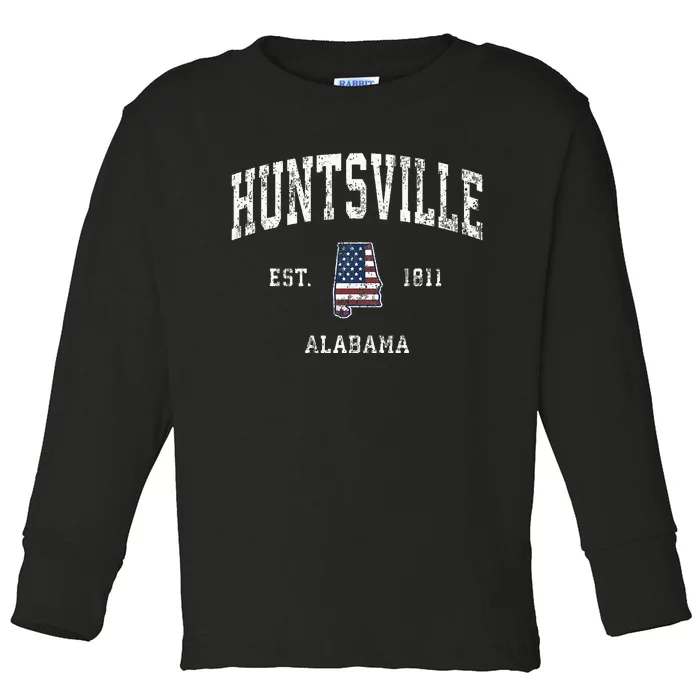 Huntsville Alabama Al Vintage American Flag Sports Design Toddler Long Sleeve Shirt