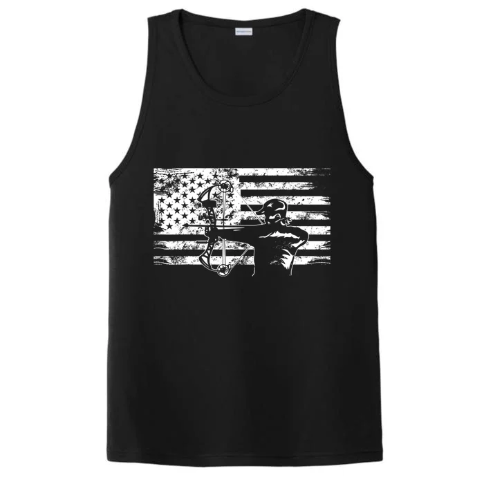 Hunting Archer American Flag Bowhunting Hunter Gift Performance Tank