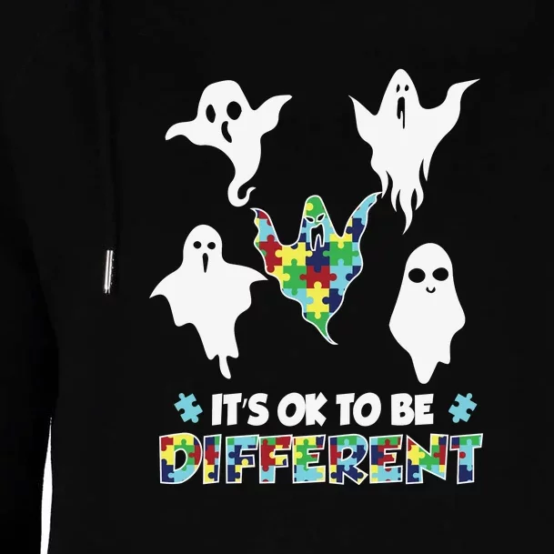 Halloween Autism Awareness Boo Ghost It's Ok To Be Different Puzzle Womens Funnel Neck Pullover Hood