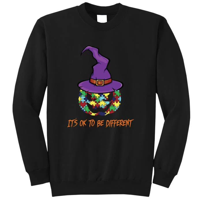 Halloween Autism Awareness It's Ok To Be Pumpkin Puzzle Witch Hat Sweatshirt