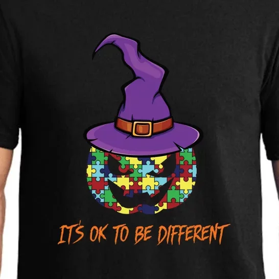 Halloween Autism Awareness It's Ok To Be Pumpkin Puzzle Witch Hat Pajama Set