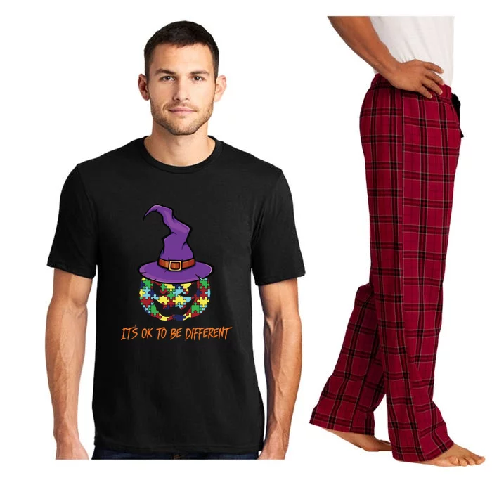 Halloween Autism Awareness It's Ok To Be Pumpkin Puzzle Witch Hat Pajama Set