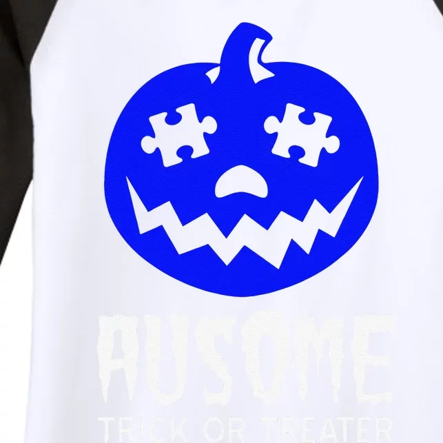 Halloween Autism Awareness Trick Or Treat Blue Pumpkin Women's Tri-Blend 3/4-Sleeve Raglan Shirt