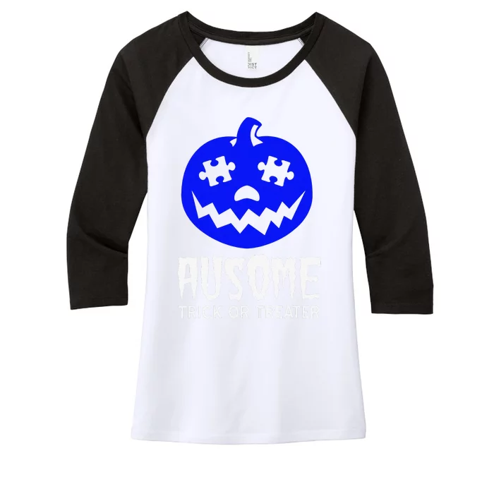 Halloween Autism Awareness Trick Or Treat Blue Pumpkin Women's Tri-Blend 3/4-Sleeve Raglan Shirt