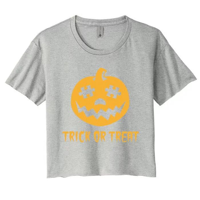 Halloween Autism Awareness Trick Or Treat Pumpkin Women's Crop Top Tee