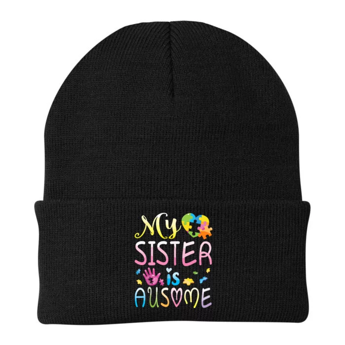 Happy Autism Awareness Month Day Brother My Sister Is Ausome Knit Cap Winter Beanie