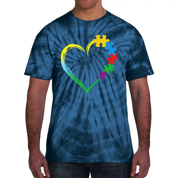 Heart Autism Awareness LovePuzzle Simple Autism Family Tie-Dye T-Shirt