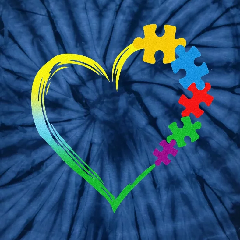 Heart Autism Awareness LovePuzzle Simple Autism Family Tie-Dye T-Shirt