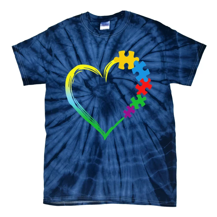 Heart Autism Awareness LovePuzzle Simple Autism Family Tie-Dye T-Shirt