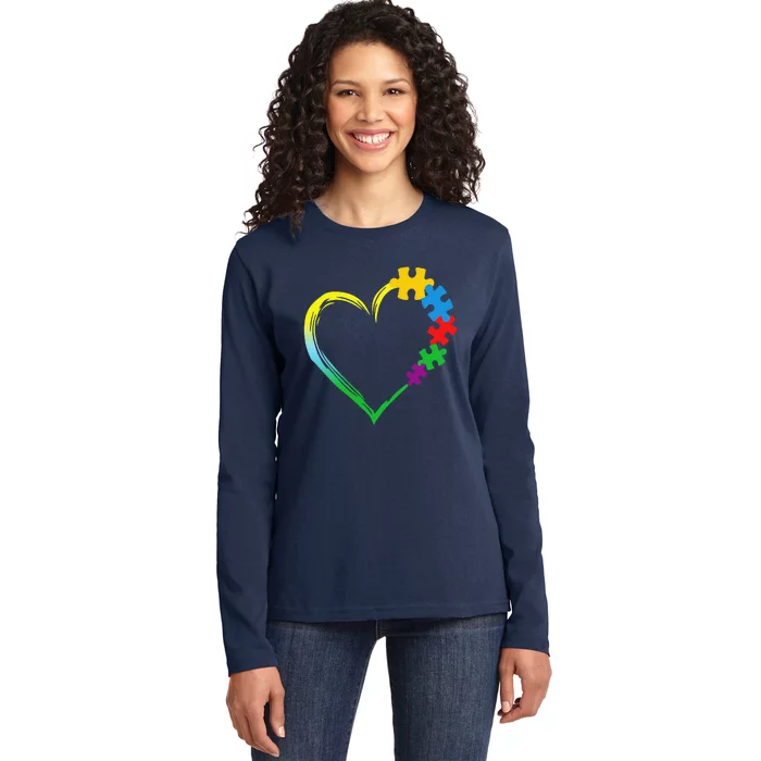 Heart Autism Awareness LovePuzzle Simple Autism Family Ladies Long Sleeve Shirt