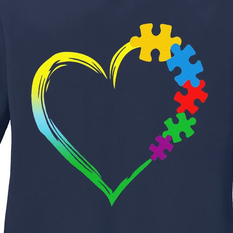 Heart Autism Awareness LovePuzzle Simple Autism Family Ladies Long Sleeve Shirt