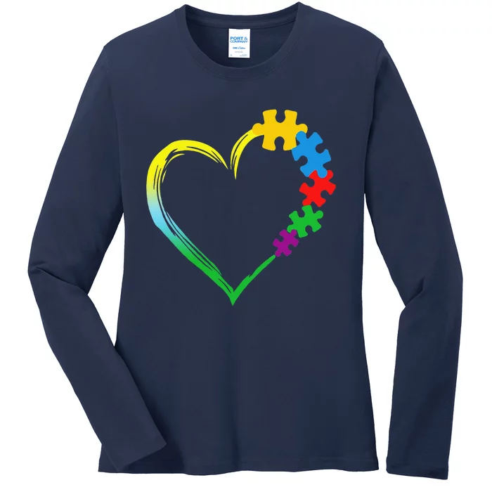 Heart Autism Awareness LovePuzzle Simple Autism Family Ladies Long Sleeve Shirt