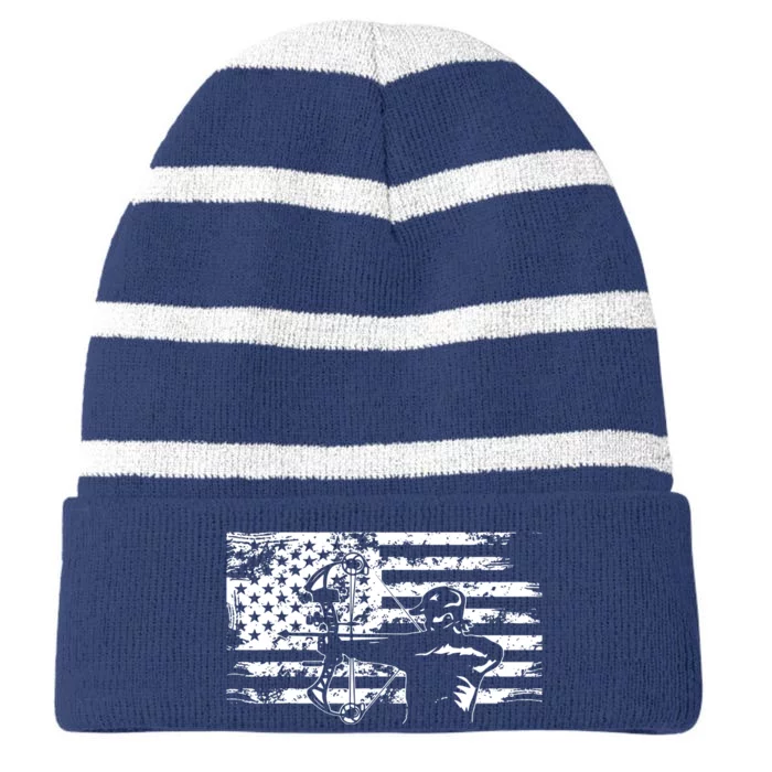 Hunting Archer American Flag Bowhunting Hunter Men Striped Beanie with Solid Band