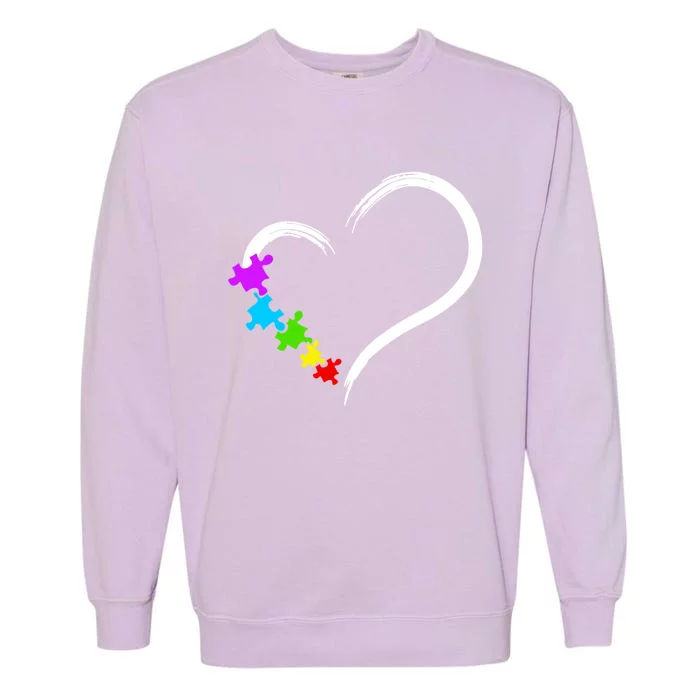 Heart Autism Awareness Love Puzzle Simple Idea Autism Family Garment-Dyed Sweatshirt