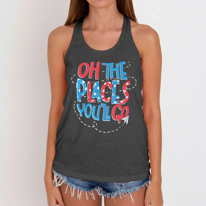 Hot Air Balloon Oh The Places You’Ll Go When You Read Women's Knotted Racerback Tank