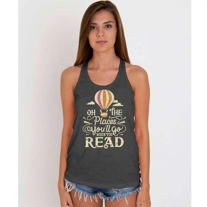 Hot Air Balloon Oh The Places You’Ll Go When You Read Women's Knotted Racerback Tank