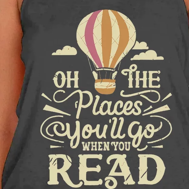 Hot Air Balloon Oh The Places You’Ll Go When You Read Women's Knotted Racerback Tank