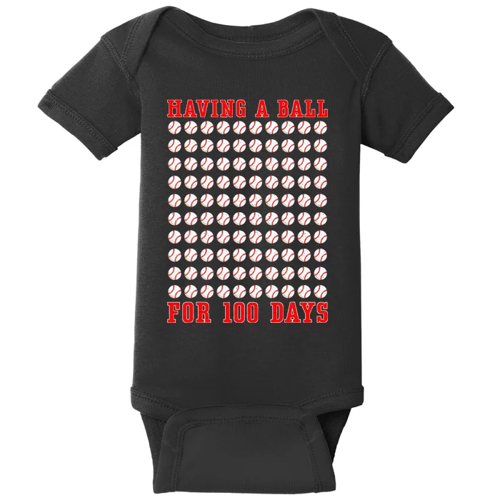 Having A Ball For 100 Days Of School 100th Baseball Baby Bodysuit