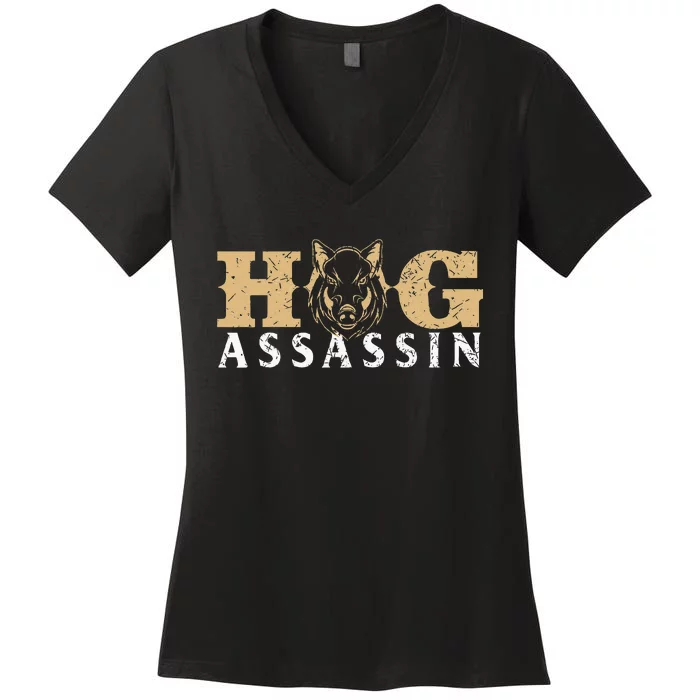 Hog Assassin Boar Hunting Wild Hog Hunter Women's V-Neck T-Shirt