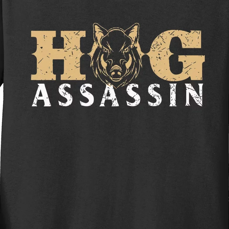 Hog Assassin Boar Hunting Wild Hog Hunter Kids Long Sleeve Shirt