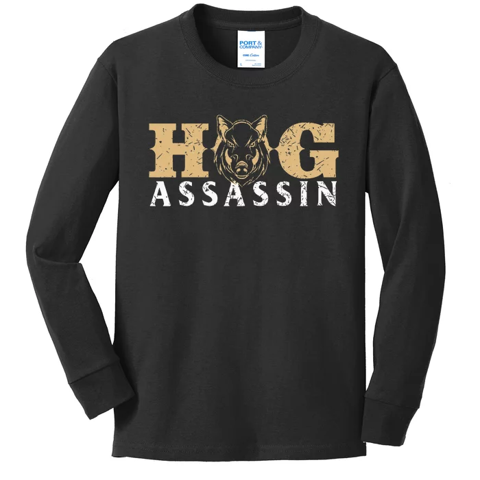 Hog Assassin Boar Hunting Wild Hog Hunter Kids Long Sleeve Shirt