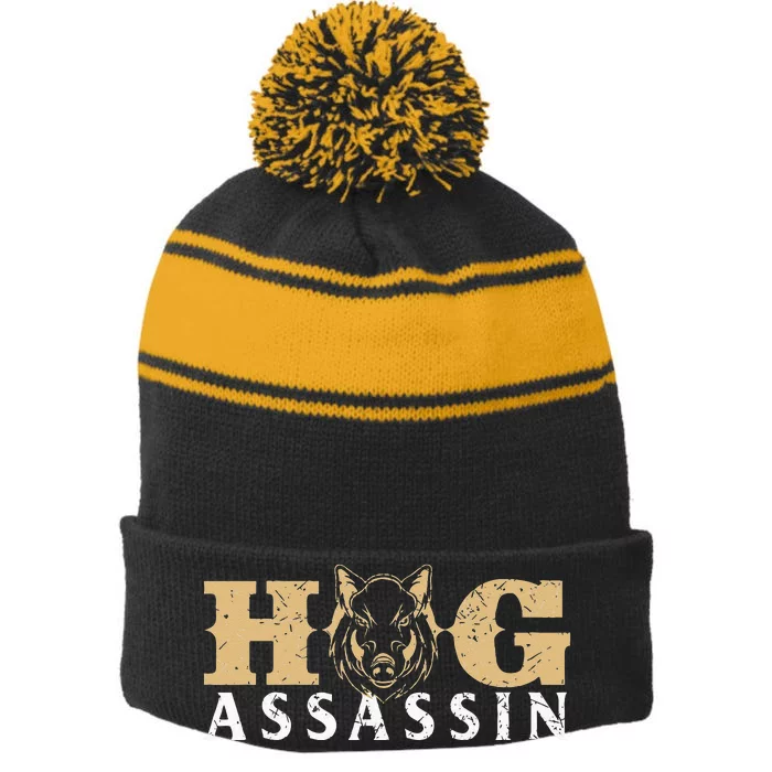 Hog Assassin Boar Hunting Wild Hog Hunter Stripe Pom Pom Beanie