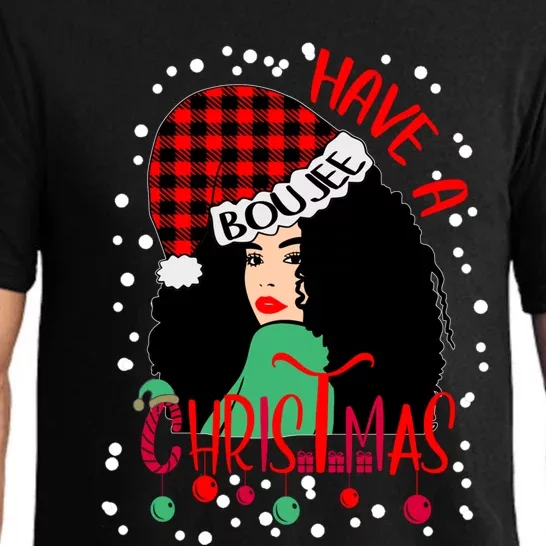 Have A Boujee Christmas Tartan Santa Hat Curly Hair Xmas Gift Pajama Set