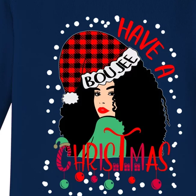 Have A Boujee Christmas Tartan Santa Hat Curly Hair Xmas Gift Baby Long Sleeve Bodysuit