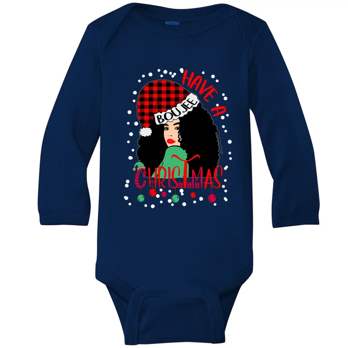 Have A Boujee Christmas Tartan Santa Hat Curly Hair Xmas Gift Baby Long Sleeve Bodysuit