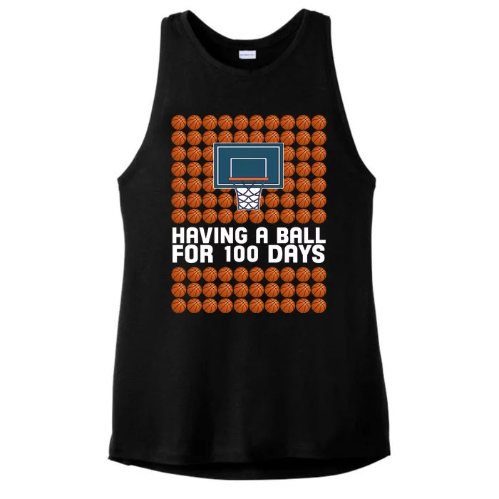 Having A Ball For 100 Days Of School Basketball Ladies Tri-Blend Wicking Tank