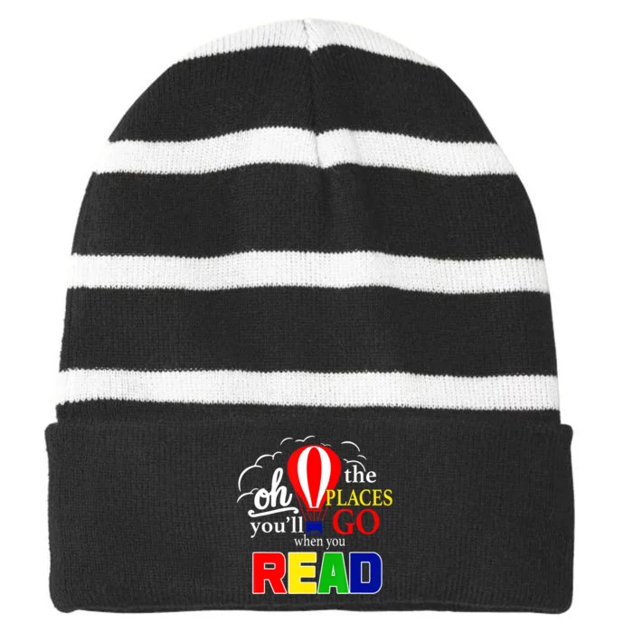 Hot Air Balloon Oh The Places You’Ll Go When You Read Striped Beanie with Solid Band