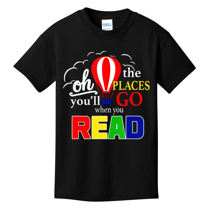 Hot Air Balloon Oh The Places You’Ll Go When You Read Kids T-Shirt