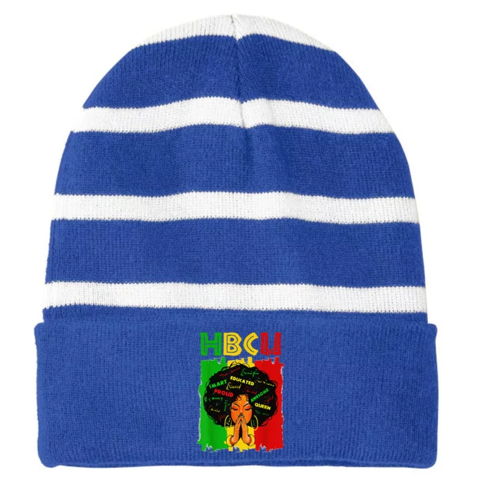 HBCU Afro Black History Girl Historical Black College Striped Beanie with Solid Band