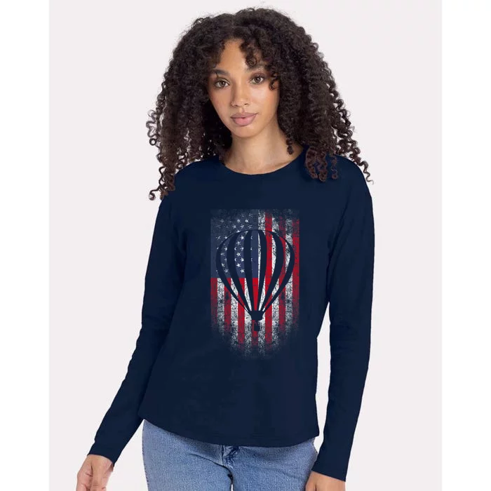 Hot Air Balloon Vintage USA Flag Womens Cotton Relaxed Long Sleeve T-Shirt