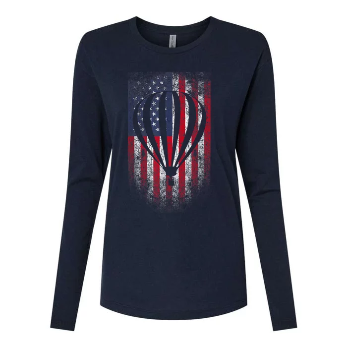 Hot Air Balloon Vintage USA Flag Womens Cotton Relaxed Long Sleeve T-Shirt