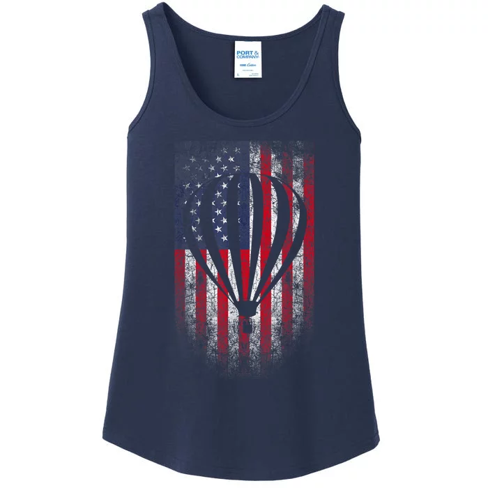 Hot Air Balloon Vintage USA Flag Ladies Essential Tank