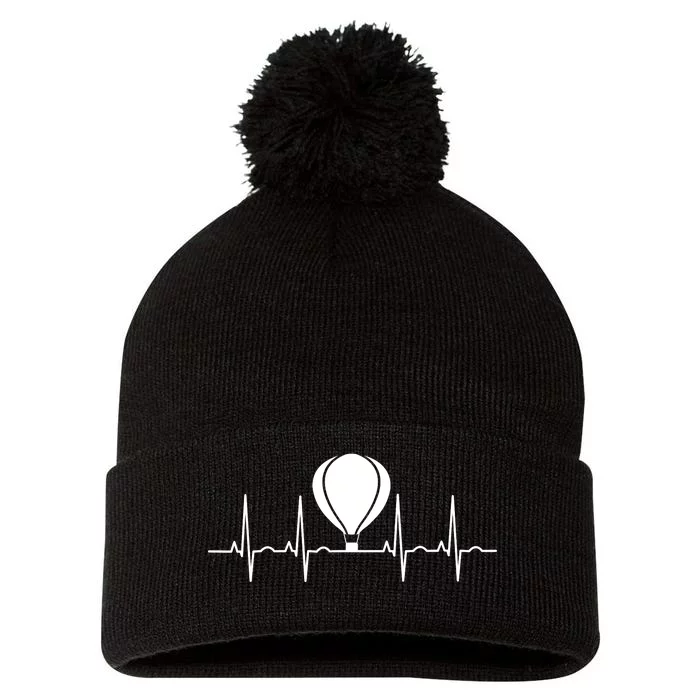 Hot Air Balloon Pilot Aviator Heartbeat Pom Pom 12in Knit Beanie