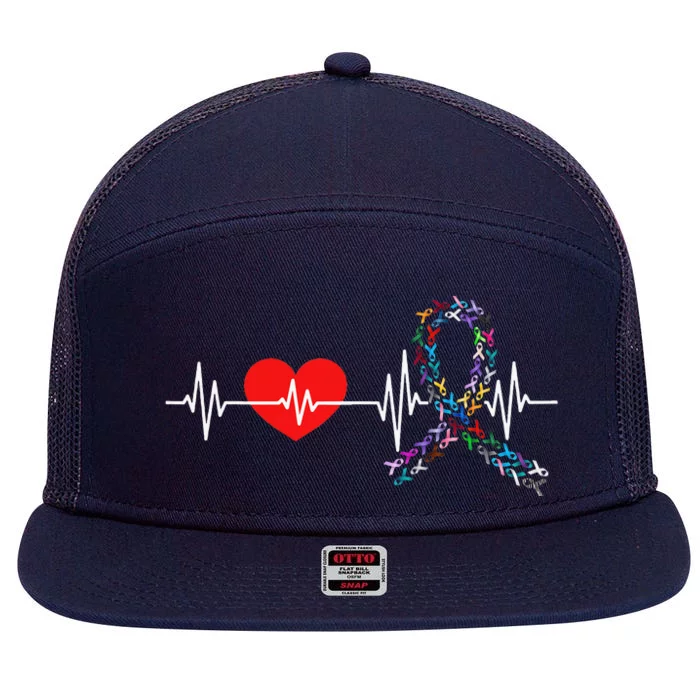 Heartbeat All Cancer Matters Awareness Day Warrior 7 Panel Mesh Trucker Snapback Hat