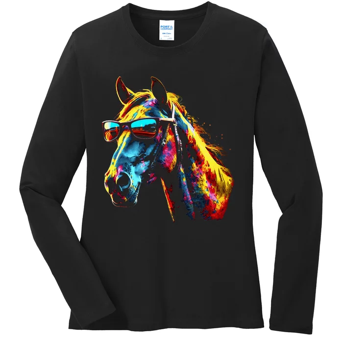 Horse Artwork Colourful Sunglasses Animal Horse Ladies Long Sleeve Shirt