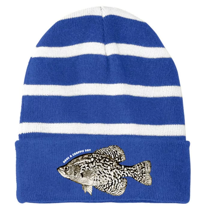 Have A Crappie Day Fishing Cool Gift Striped Beanie with Solid Band